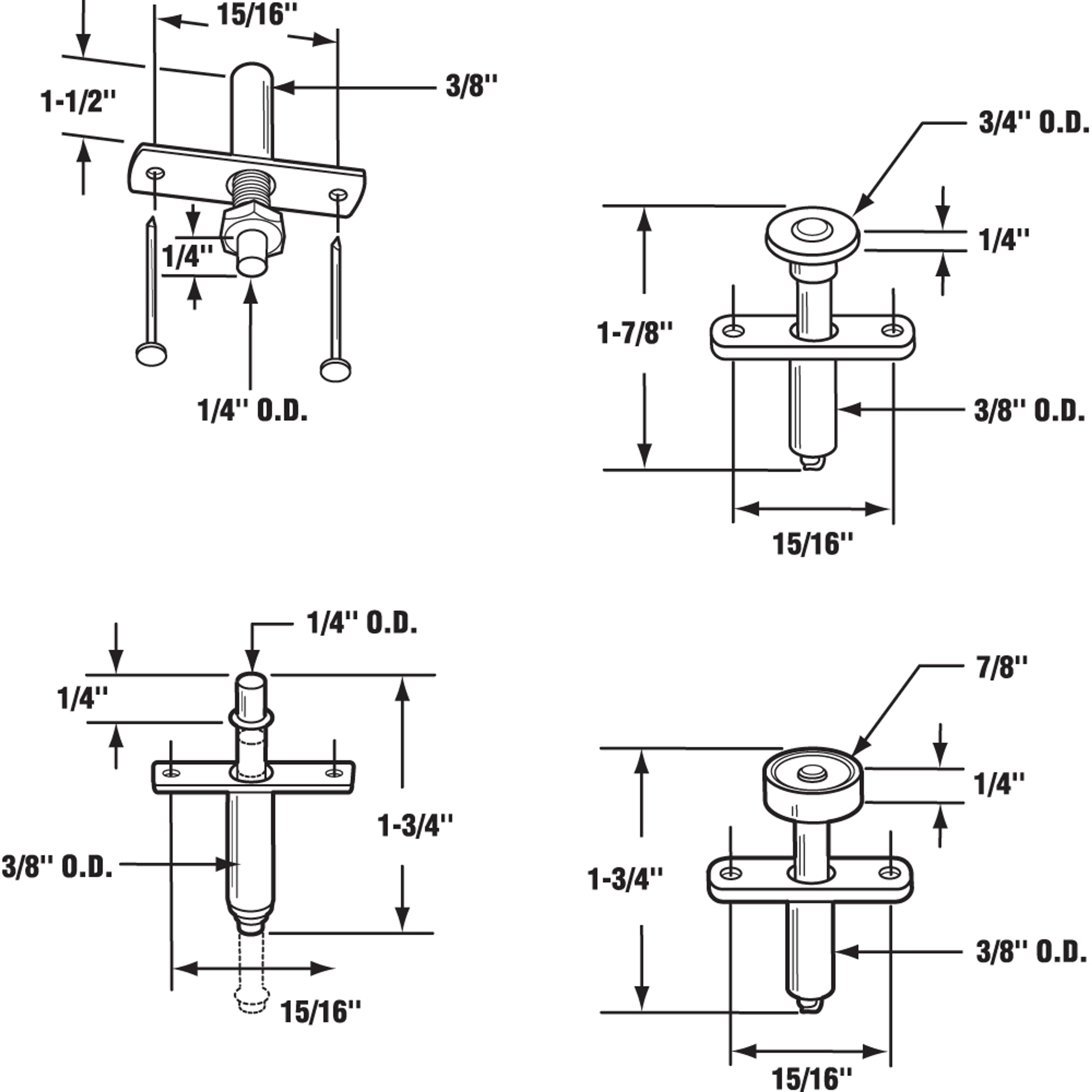  Bi-Fold Door Hardware Repair Kit, Includes 2 Plastic Roller Top Guides, 1 Top Pivot and 1 Bottom Pivot (Assortment Pack)