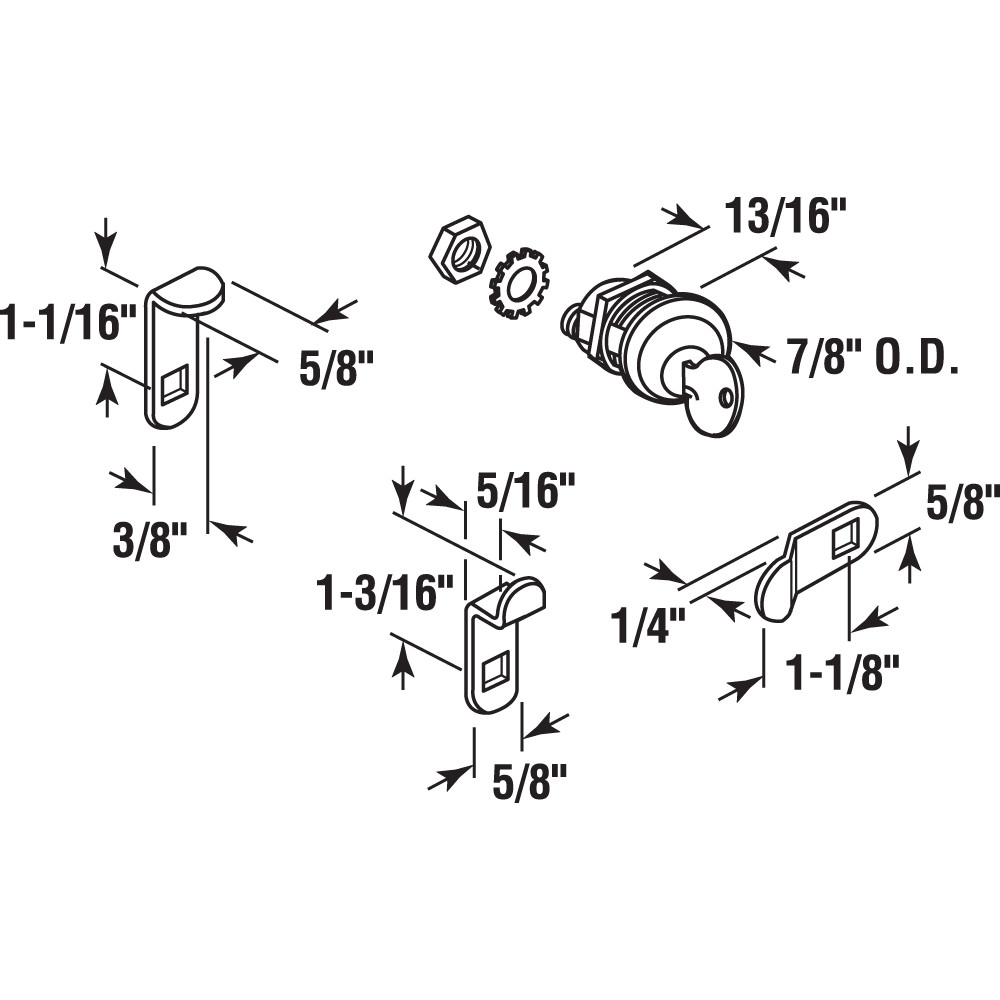  Brass Mailbox Lock with 3 Cams Line Art