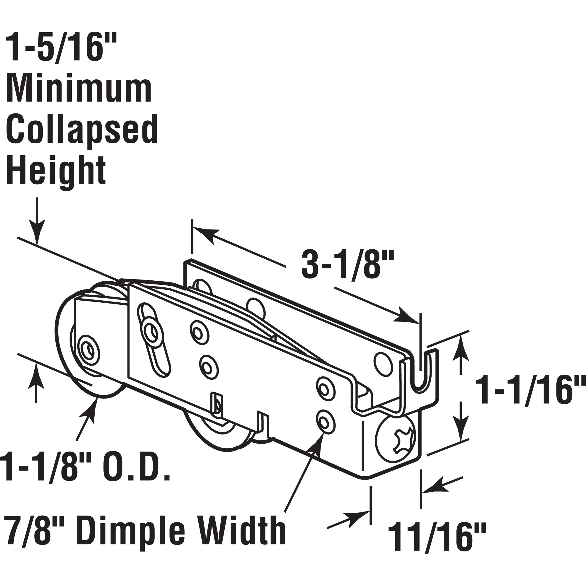 1-1/8 in. Steel Ball Bearing, Sliding Door, Tandem Roller Assembly (Single Pack)