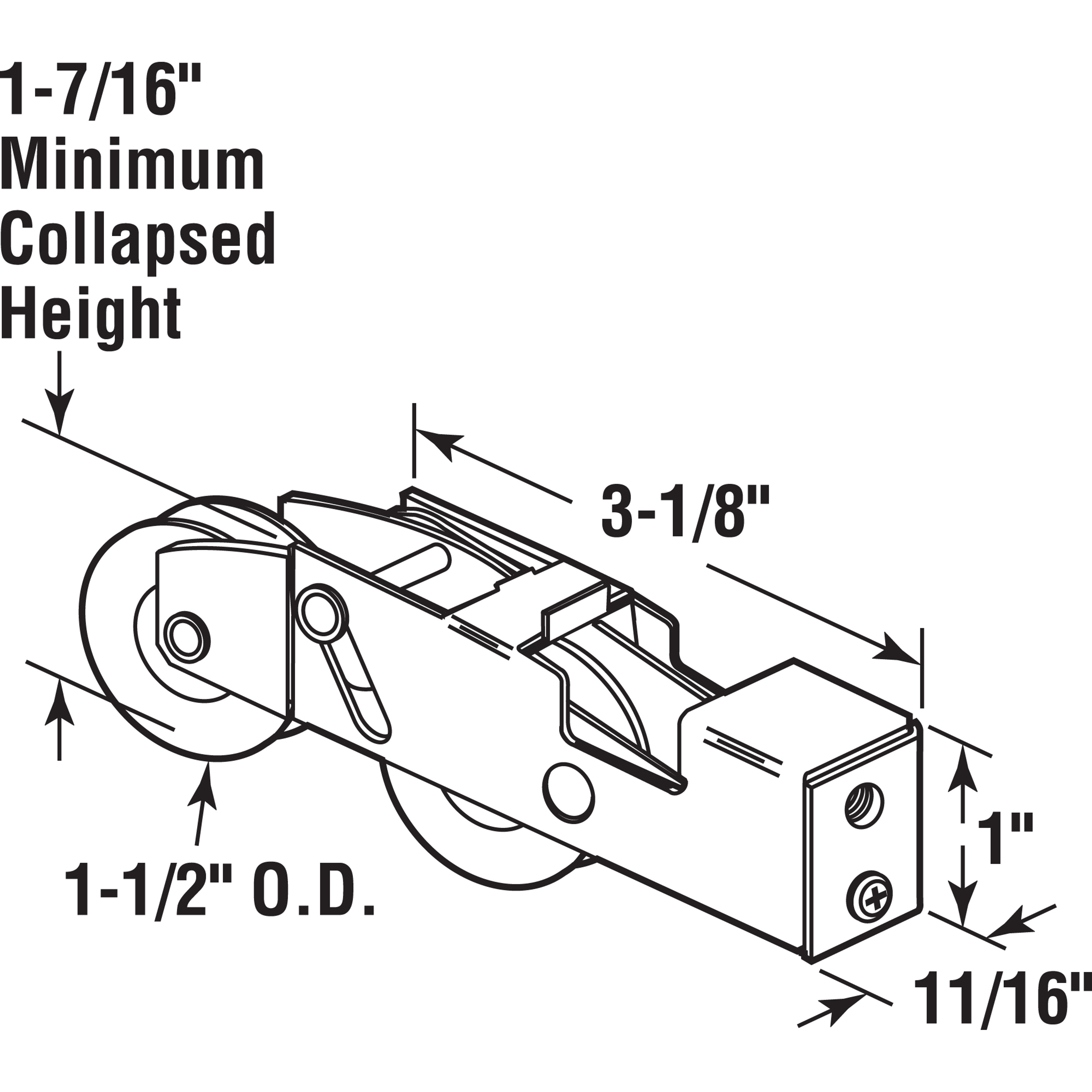 1-1/2 in, Tandem Steel Roller Assembly with Ball Bearing, Plain Back (Single Pack)