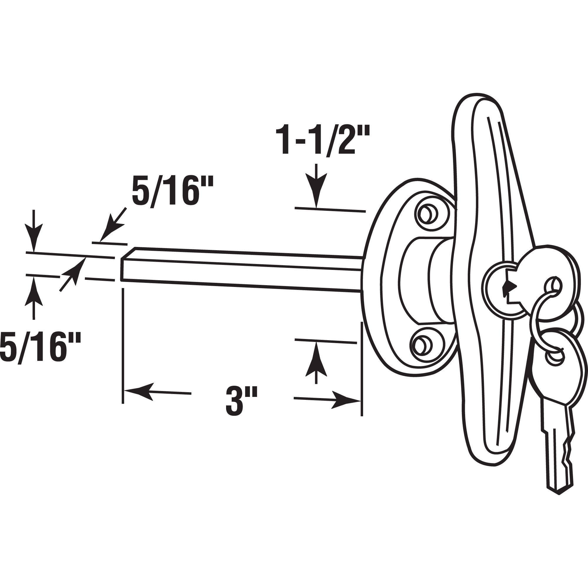 Door T-Handle Lock, Keyed, Diecast Zinc, Chrome Plated (Single
