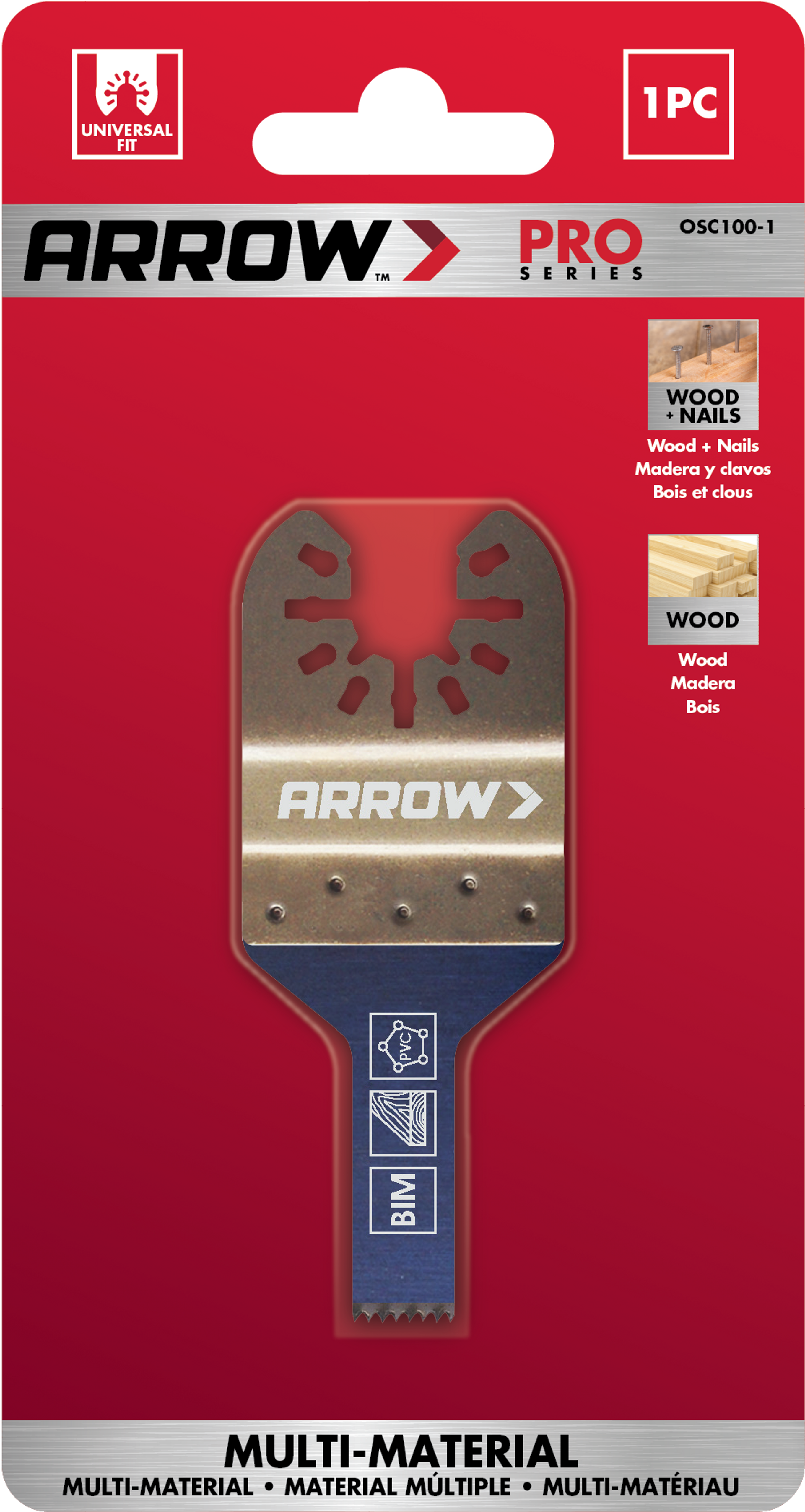 Arrow OSC100-1 Fine Detail Blade for Use with Oscillating Tools, Cuts Wood, Wood with Nails, PVC, Drywall, 3/8 Inch, 1-Piece