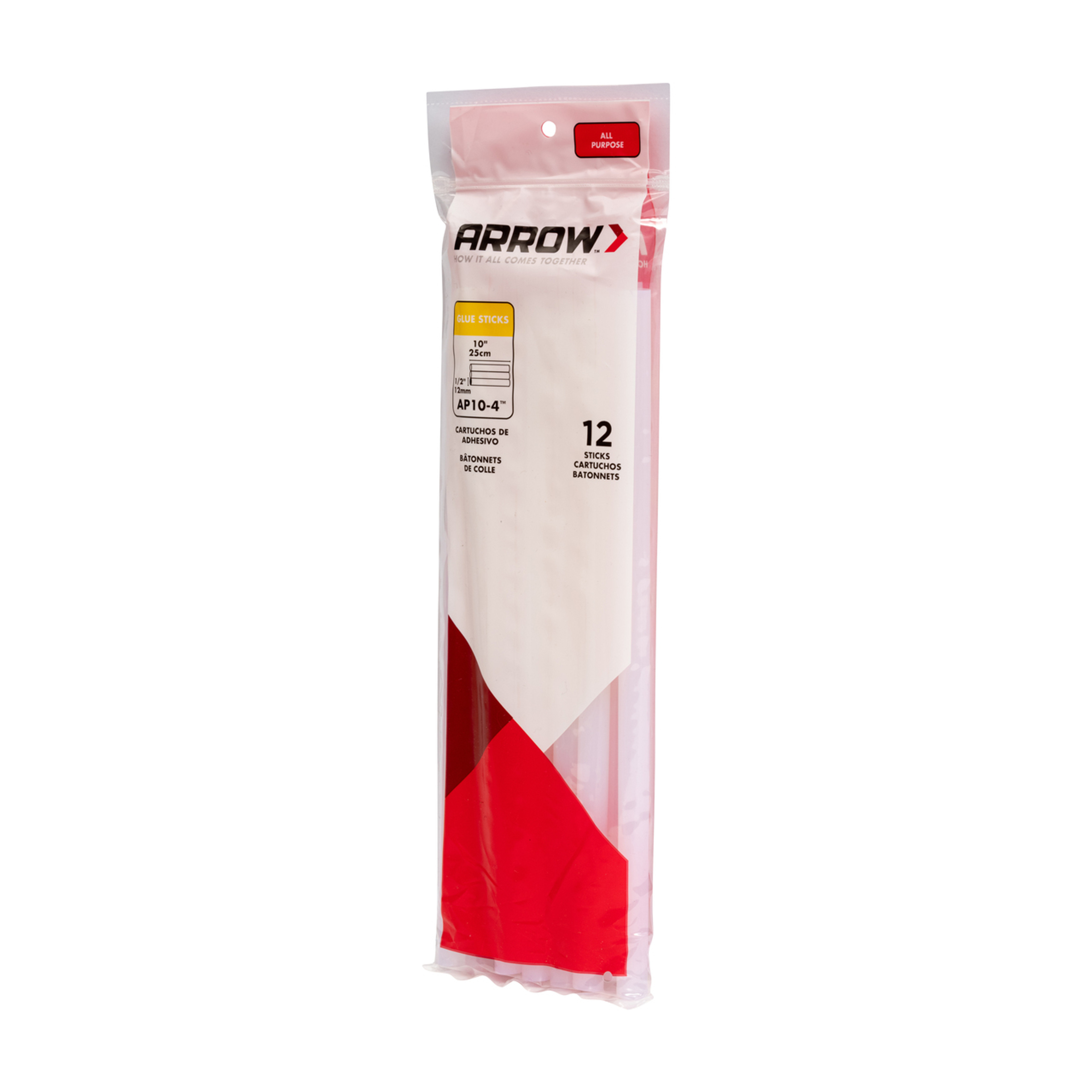 Arrow AP10 All Purpose Hot Glue Sticks, 10" x 1/2", 12ct