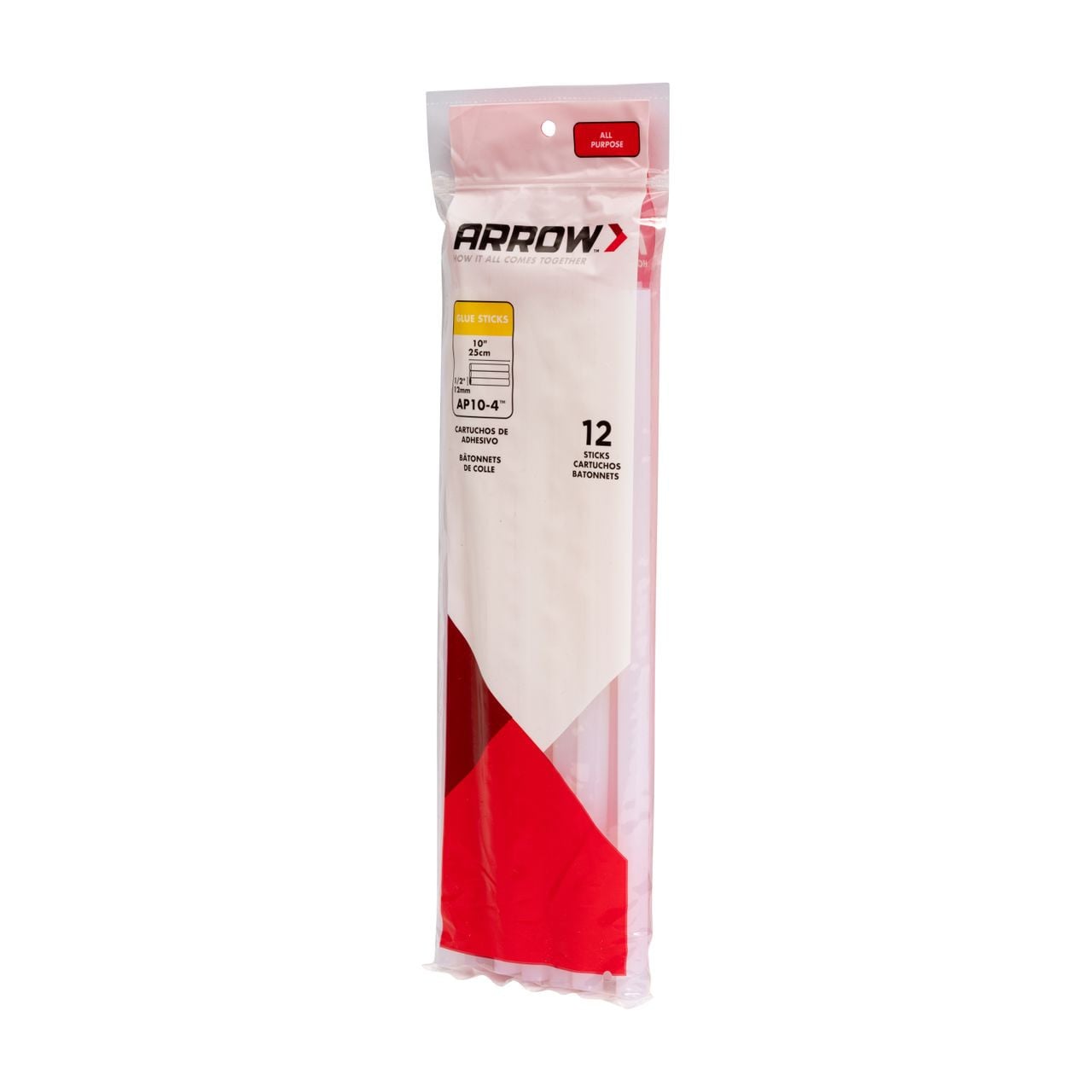 Back of Arrow glue sticks retail packaging showing product information, safety details, and barcode.
