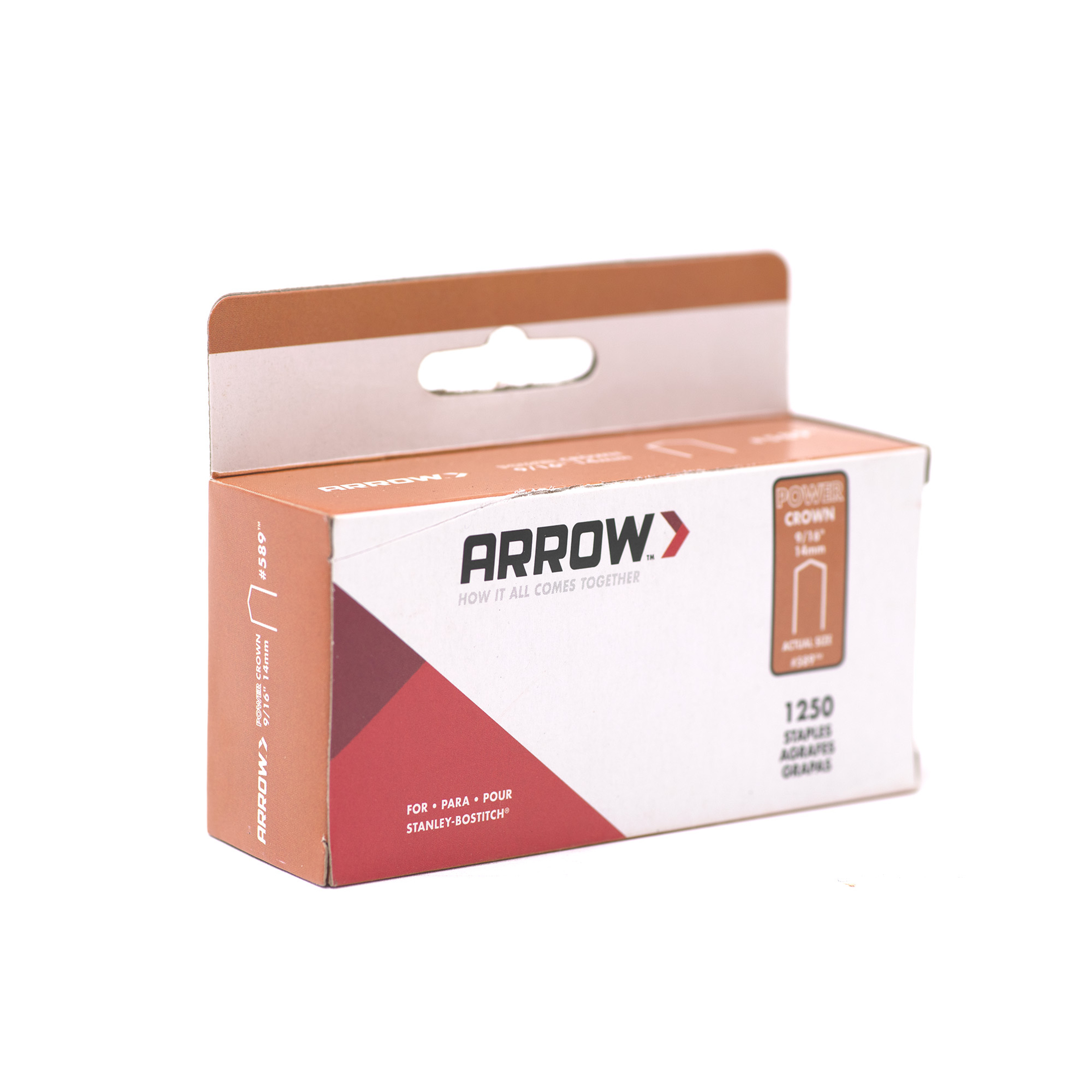 Arrow 589 Heavy Duty Staples for Bostitch/Stanley, 9/16" x 3/8", 1250ct