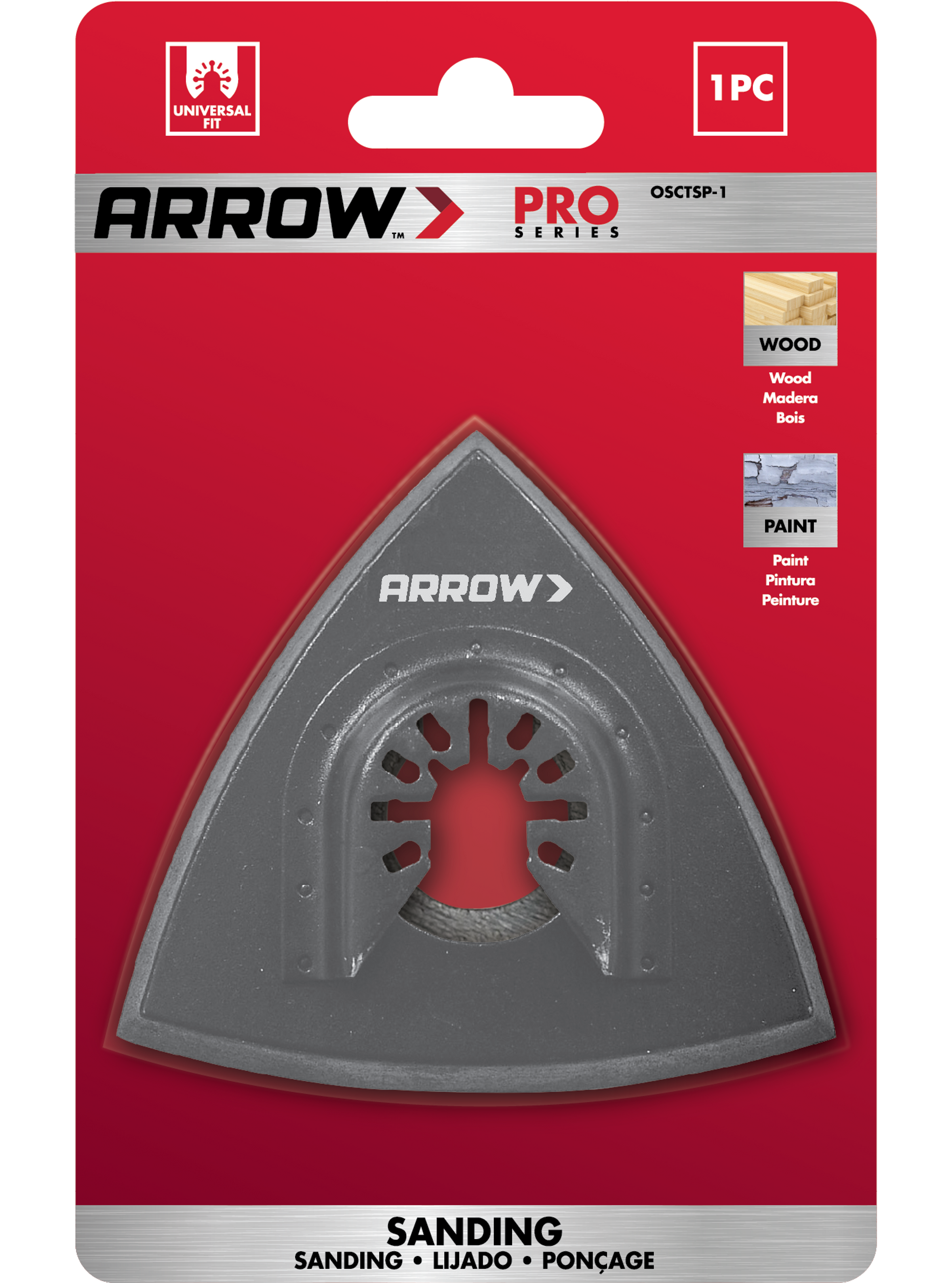 Arrow OSCTSP-1 Multipurpose Sanding Pad for Oscillating Tools for Wood, Paint, and Varnish, Universal, Fits Most Multitools, 3-5/8 Inch