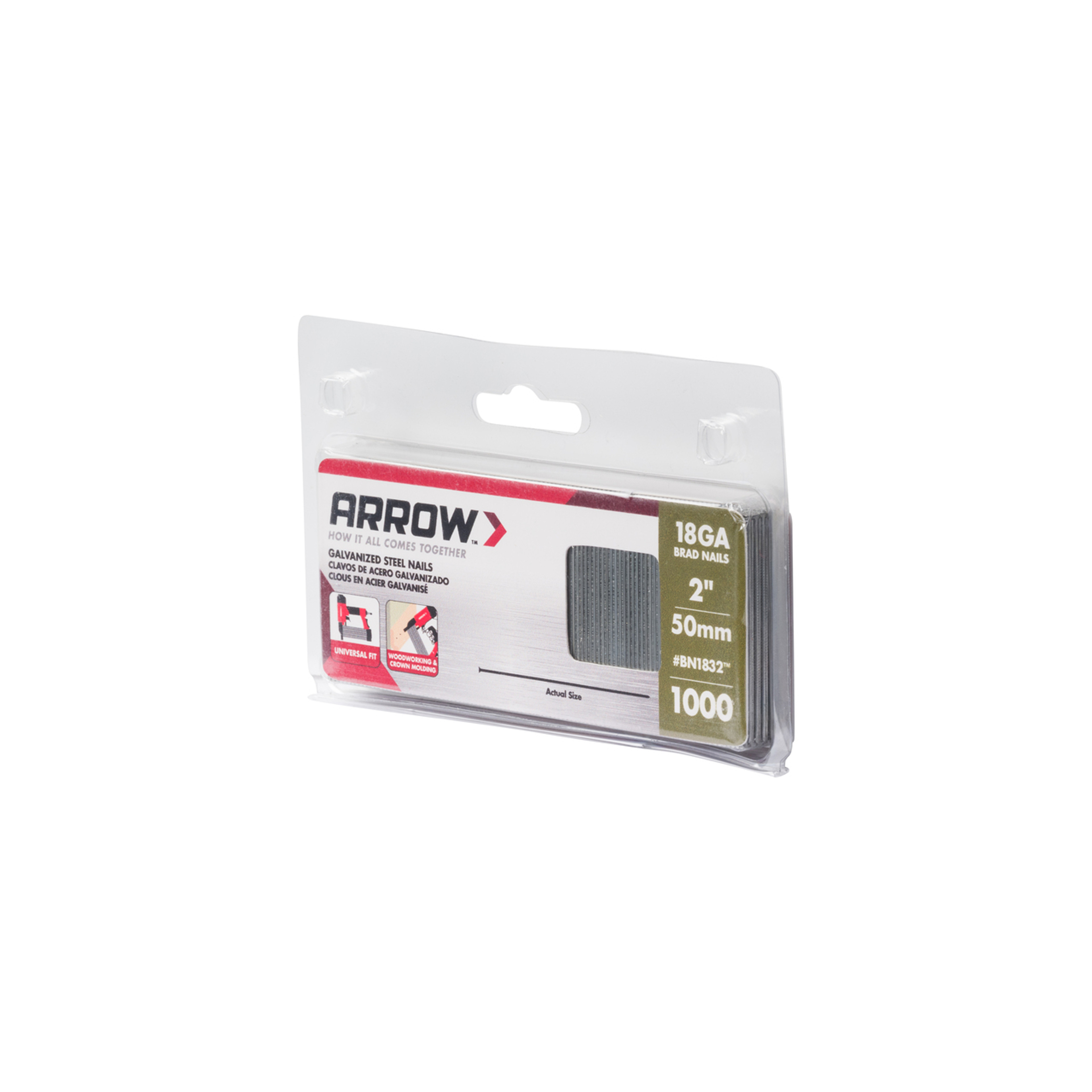 Arrow 18 Gauge Brad Nails, 2", 1000ct