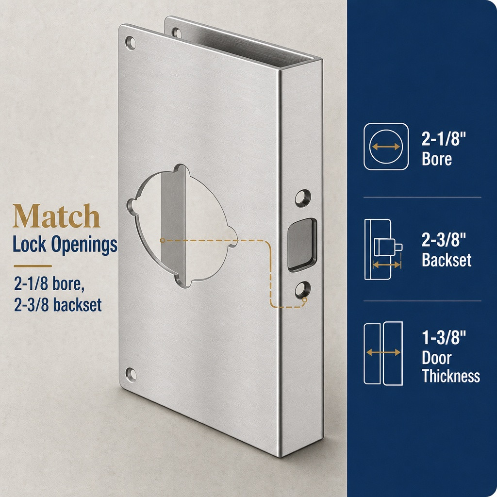 Stainless Steel Lock and Door Reinforcement Plate for 1-3/8 In
