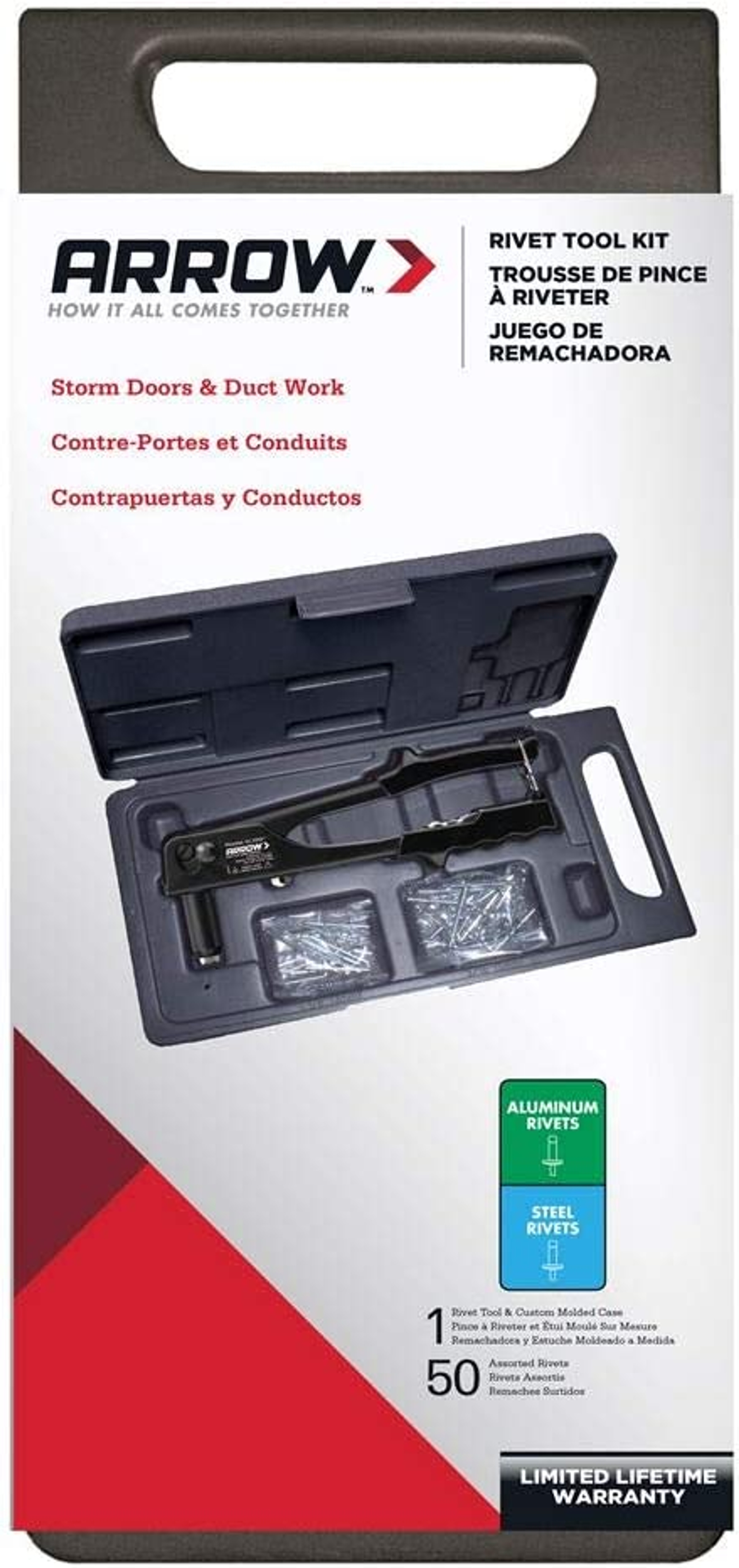 Arrow RL100K Rivet Tool Kit, Manual Riveter Set, Includes Storage Case and 50 Rivets