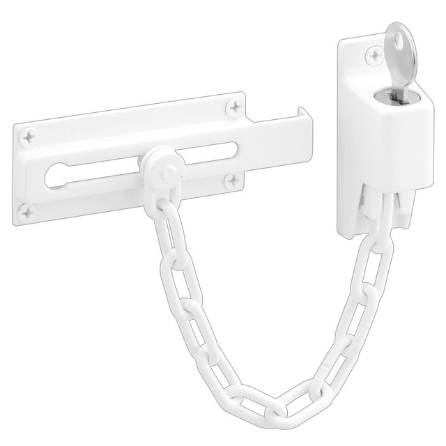 Image of Steel, White, Keyed Chain Door Guard (Single Pack)
