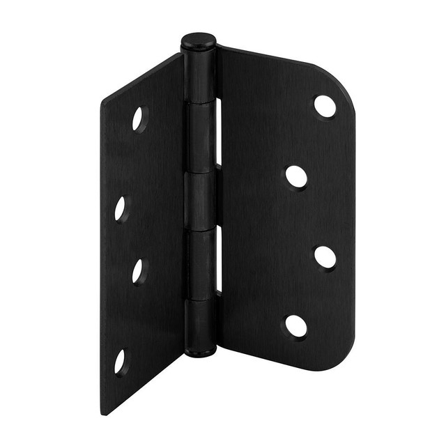 Image of Door Hinge Residential Smooth Pivot, 4 in. x 4 in. with Unilateral Square & 5/8 in. Radius Corners, 4 Holes per Leaf with Screws, Matte Black Finish, .087 in. Gauge (3 Pack)
