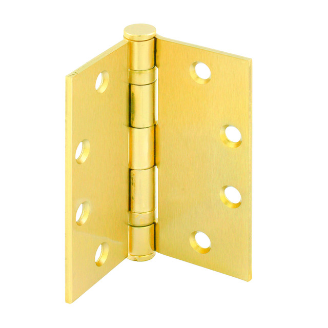 Image of Door Hinge Commercial Smooth Pivot 2 Ball Bearing, 4-1/2 in. x 4-1/2 in. with Square Corners, 4 Holes per Leaf with Screws, Satin Brass Finish, .134 in. Gauge (3 Pack)