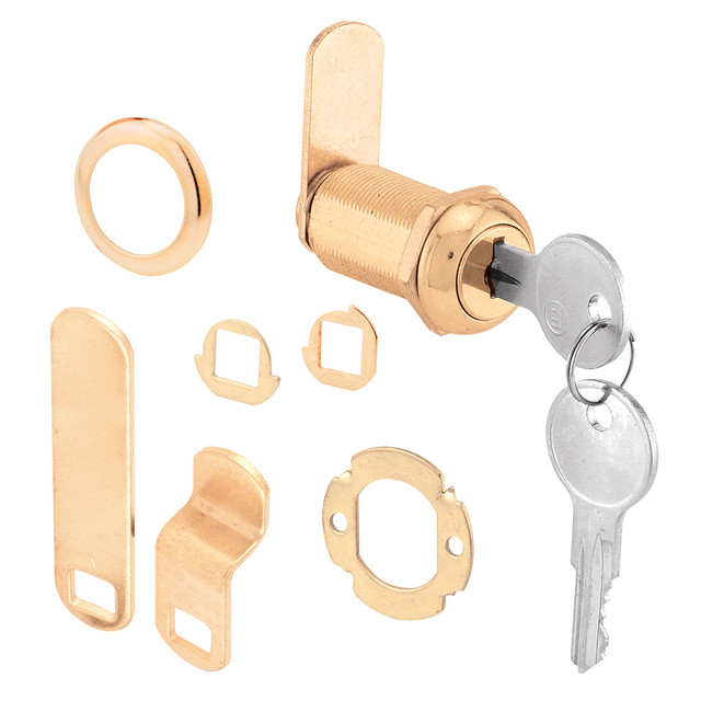 Image of Drawer and Cabinet Lock – Secure Important Files and Drawers, 1-3/8 in., Diecast Housing with Brass Finish, Fits on 1 in. Max Panel Thickness (1 Kit)