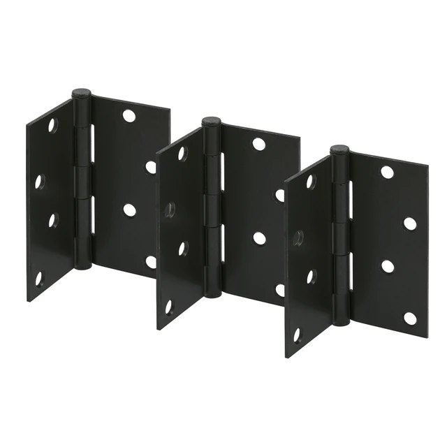 Image of Door Hinge Residential Smooth Pivot, 4 in. x 4 in. with Square Corners, 4 Holes per Leaf with Screws, Matte Black Finish, .087 in. Gauge (3 Pack)