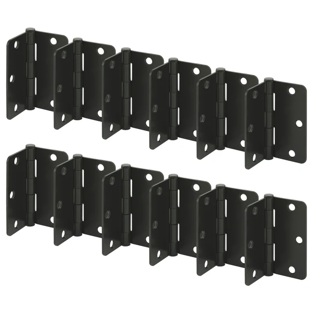 Image of Door Hinge Residential Smooth Pivot, 3-1/2 in. x 3-1/2 in. with 1/4 in. Radius Corners, 3 Holes per Leaf with Screws, Oil Rubbed Bronze Finish, .087 in. Gauge (12 Pack)