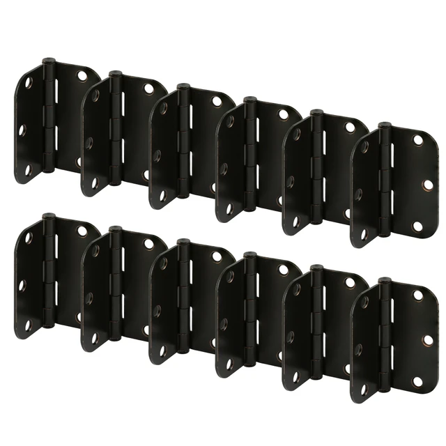 Image of Door Hinge Residential Smooth Pivot, 3-1/2 in. x 3-1/2 in. with 5/8 in. Radius Corners, 3 Holes per Leaf with Screws, Oil Rubbed Bronze Finish, .087 in. Gauge (12 Pack)