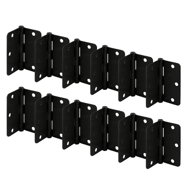 Image of Door Hinge Residential Smooth Pivot, 3-1/2 in. x 3-1/2 in. with 1/4 in. Radius Corners, 3 Holes per Leaf with Screws, Matte Black Finish, .087 in. Gauge (12 Pack)