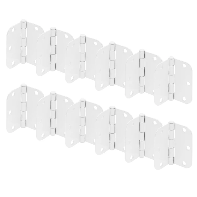 Image of Door Hinge Residential Smooth Pivot, 3-1/2 in. x 3-1/2 in. with 5/8 in. Radius Corners, 3 Holes per Leaf with Screws, White Finish, .087 in. Gauge (12 Pack)