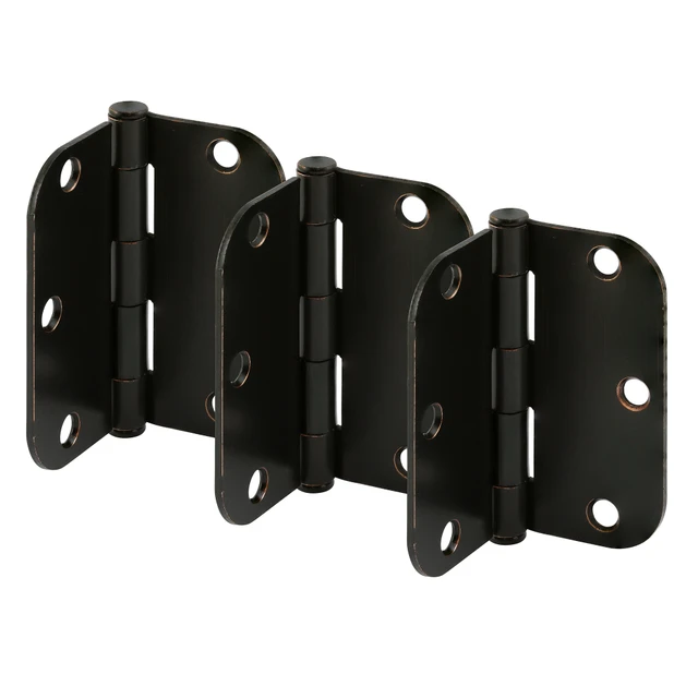 Image of Door Hinge Residential Smooth Pivot, 3-1/2 in. x 3-1/2 in. with 5/8 in. Radius Corners, 3 Holes per Leaf with Screws, Oil Rubbed Bronze Finish, .087 in. Gauge (3 Pack)