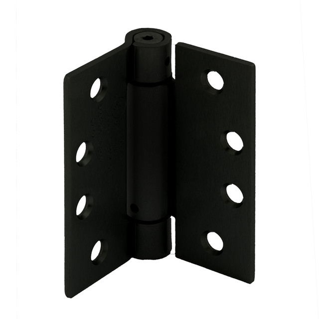 Image of Door Hinge Commercial UL Adjustable Self-Closing Spring Hinge, 4 in. x 4 in. with Square Corners, 4 Holes per Leaf with Screws, Matte Black Finish, .130 in. Gauge (3 Pack)