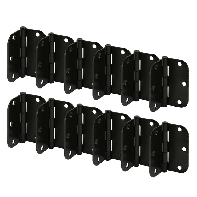 Image of Door Hinge Residential Smooth Pivot, 3-1/2 in. x 3-1/2 in. with 5/8 in. Radius Corners, 3 Holes per Leaf with Screws, Matte Black Finish, .087 in. Gauge (12 Pack)