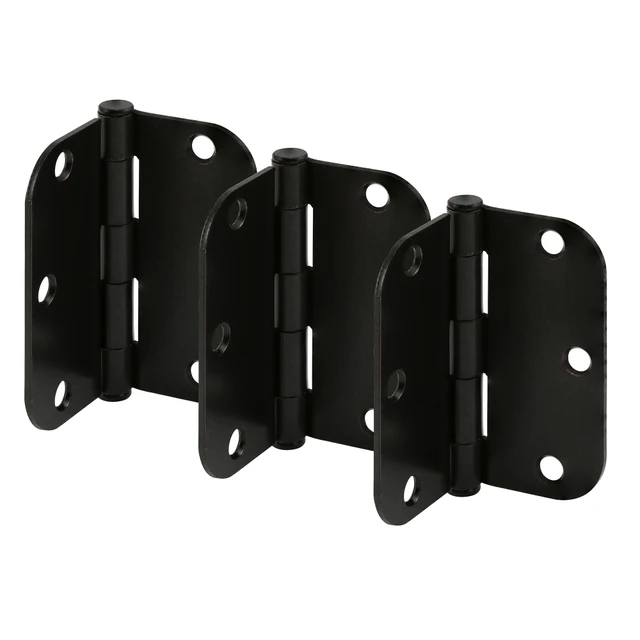 Image of Door Hinge Residential Smooth Pivot, 3-1/2 in. x 3-1/2 in. with 5/8 in. Radius Corners, 3 Holes per Leaf with Screws, Matte Black Finish, .087 in. Gauge (3 Pack)