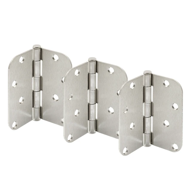Image of Door Hinge Residential Smooth Pivot, 4 in. x 4 in. with 5/8 in. Radius Corners, 4 Holes per Leaf with Screws, Satin Nickel Finish, .087 in. Gauge (3 Pack)
