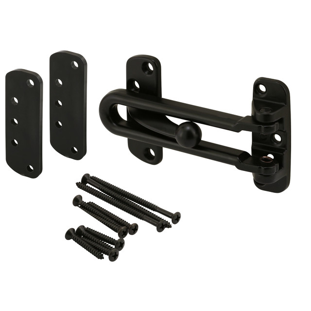Image of Diecast Security Swing Bar Lock for Hinged Swing-In Doors, 3-7/8 Inch Bar Length by 2-1/2 Inch Height, Matte Black (1 Set)