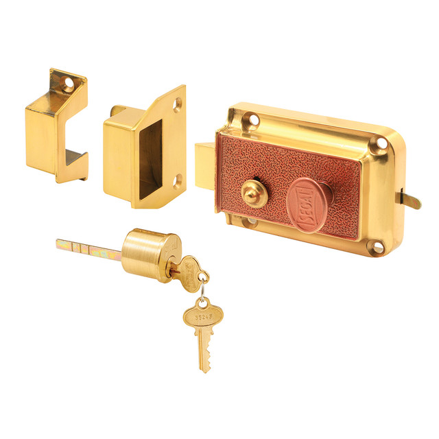 Image of Rim Deadlatch, Cast Bronze Construction, Polished Brass-Plated Finish (Single Pack)