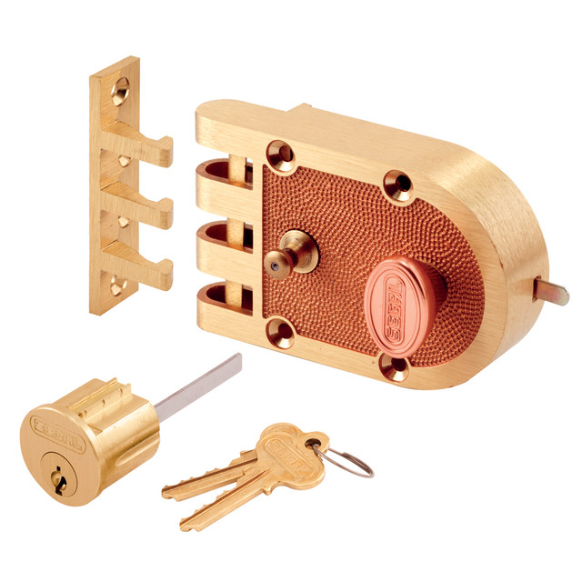 Image of Single Cylinder Deadbolt Brass Slam Lock with Flat and Angle Strikes (Single Pack)