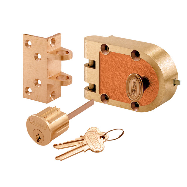 Image of Bronze Deadlock, 666A, Single Cylinder, Angle Strike, Brass (Single Pack)