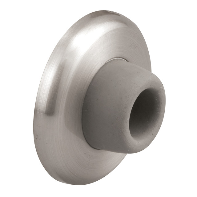 Image of Wall Stop, 2-1/2 in. Outside Diameter, Stainless Steel Cover, 1-1/8 in. Round Concave Rubber Bumper (5 Pack)