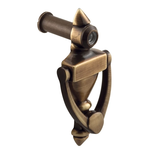 Image of Door Knocker and Viewer, 1/2 in. Bore, 160-Degree View Angle, Antique Brass (Single Pack)