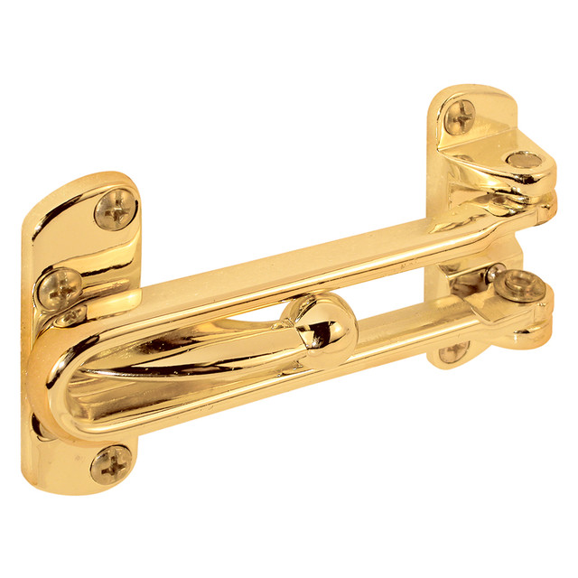 Image of Swing Bar Door Lock, 3-7/8 in., Heavy Zinc Casting, Brass Plated Finish, Allows 2 in. of Viewing (Single Pack)