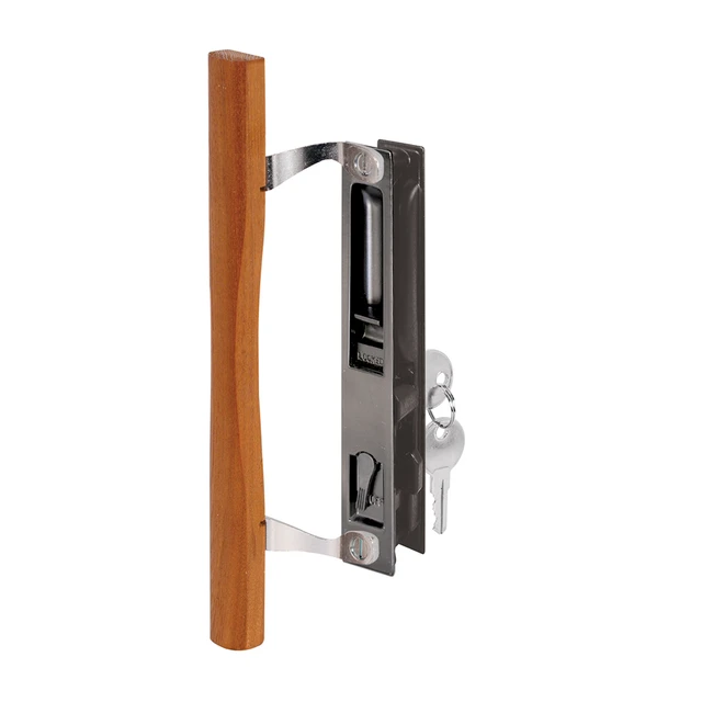Image of Sliding Door Handle Set, 6-5/8 in., Diecast and Wood, Hook Style, Flush Mount, Keyed (Single Pack)