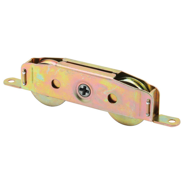 Image of Steel Sliding Door Roller Tandem Assembly, 1-1/2 Inch Diameter Concave Wheels, Yellow Zinc, Stamped Steel Housing (Single Pack)
