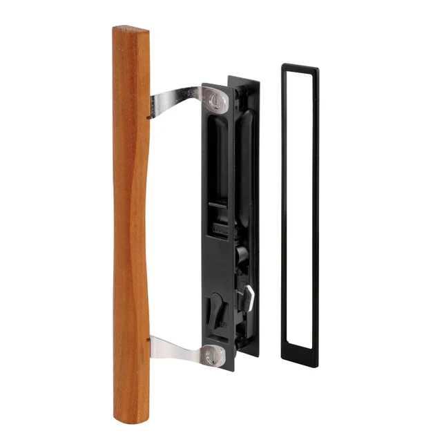 Image of Diecast Black Finish, Flush Sliding Patio Door Handle with Wood Pull, Croft (Single Pack)