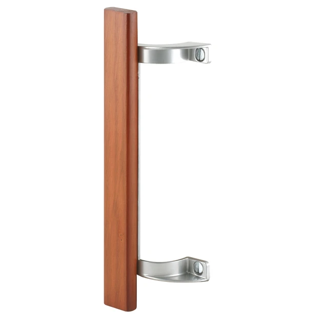 Image of Sliding Glass Door Pull Handle, 6-1/2 in. to 6-5/8 in. Hole Centers, Aluminum Posts, Wood Handle (Single Pack)