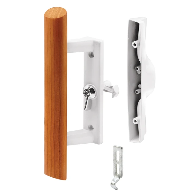 Image of Diecast Sliding Patio Door Handle with Wood Handle, 3-15/16 Inch, White (Single Pack)