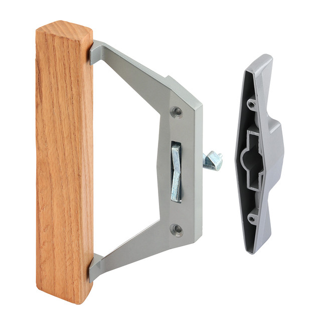 Image of Gray Diecast Sliding Door Handle with Wood Pull (Single Pack)