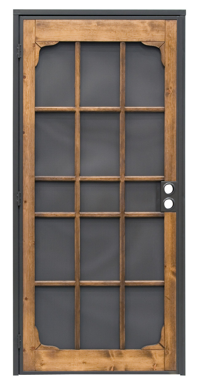 Image of Woodguard Steel Security Door – Traditional Screen Door Style with the Strength of a Steel Security Door – Steel and Wood Construction, Non-Handed, Bronze (Single Pack)
