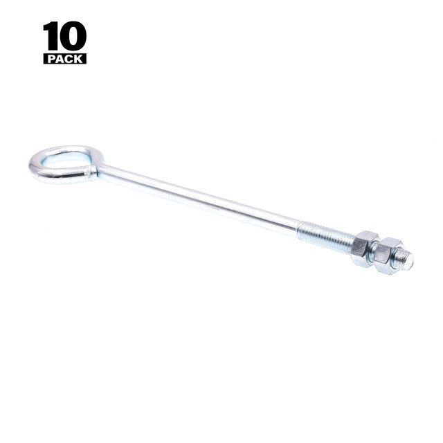 Image of Eye Bolts With Nuts, 1/2 in.-13 X 12 in., Zinc Plated Steel (10 Pack)