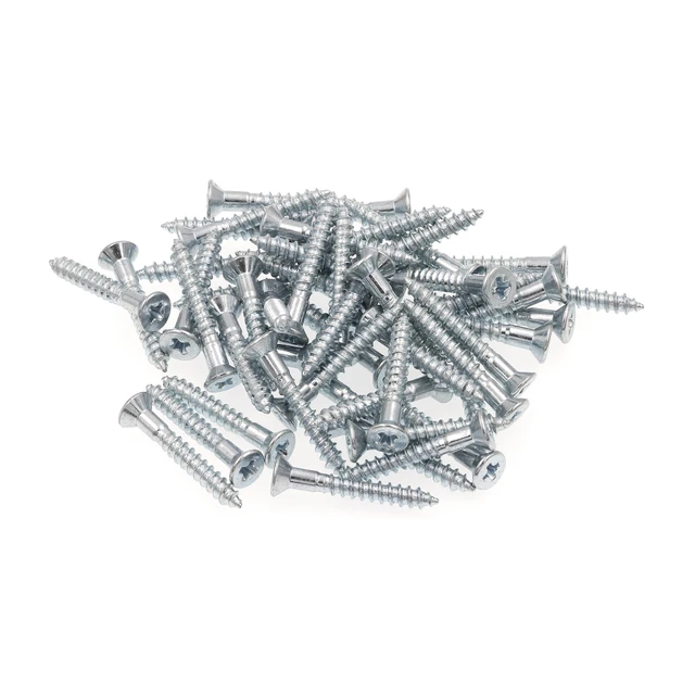 Image of Wood Screws, Flat Head, Phillips Drive, #3 X 3/4 in, Zinc Plated Steel (50 Pack)