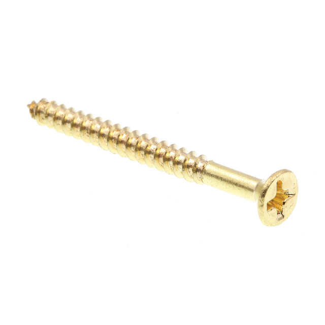 Image of Wood Screws, Flat Head, Phillips Drive, #6 X 1-1/2 in., Solid Brass (100 Pack)