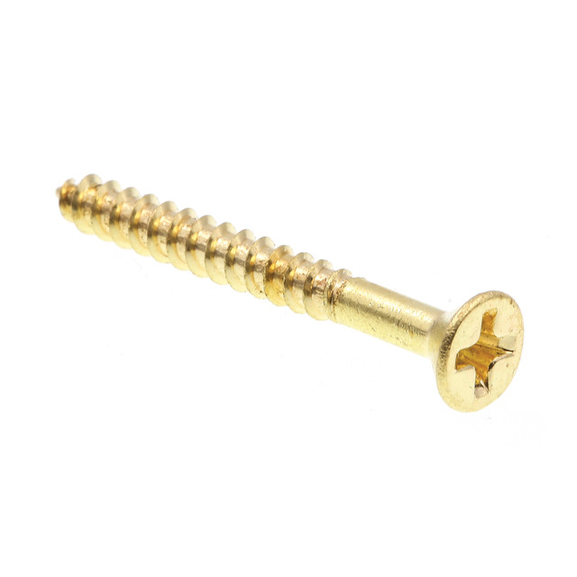 Image of Wood Screws, Flat Head, Phillips Drive, #6 X 1-1/4 in., Solid Brass (100 Pack)