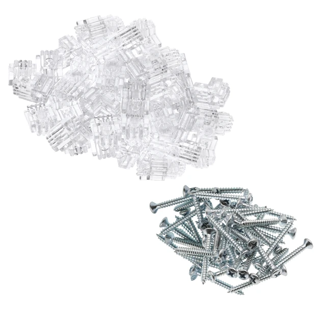 Image of Mirror Clip, 1/4 in. Offset, Plastic, Clear, Includes Installation Fasteners (50 Pack)