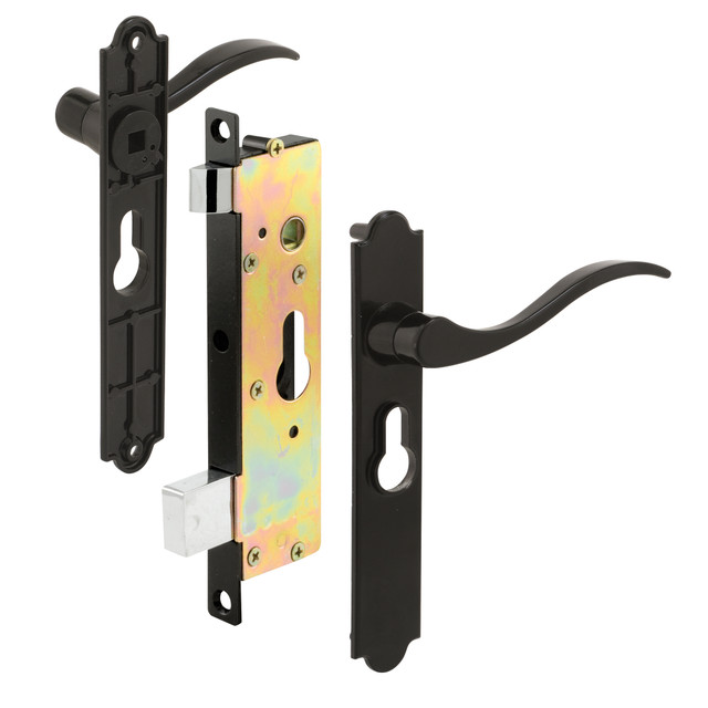 Image of Diecast Contemporary Keyed Security Screen or Storm Door Lever Set, For Doors 7/8 to 1-1/8 Inches Thick, Black Finish, (1 Set)