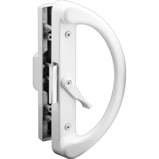 Image of Non-Keyed Sliding Glass Door Handle Set Replace Old or Damaged Door Handles Quickly and Easily White Diecast, Clamp Style, Surface Mount, Fits 4-15/16 in. Hole Spacing (Single Pack)