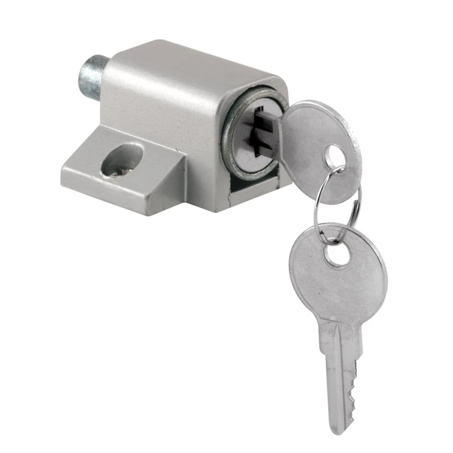 Image of Sliding Door Keyed Lock, Push-In – Replace Broken Parts and Add Additional Home Security, Painted Diecast Case, Aluminum Finish (Single Pack)