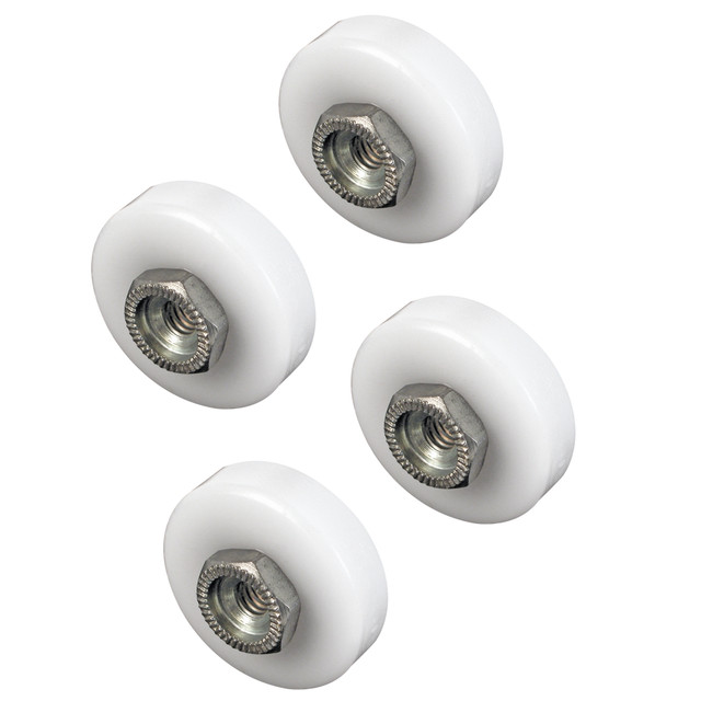 Image of Shower Door Roller, 3/4 in. Diameter, Flat Edge Nylon Tire, Steel Ball Bearings, Threaded Hex Head Hub (4 Pack)